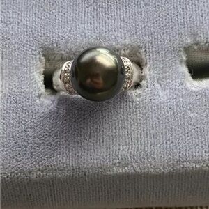 Beautiful Sterling Silver Signed IPS Pearl & CZ Ring - Size 5.5